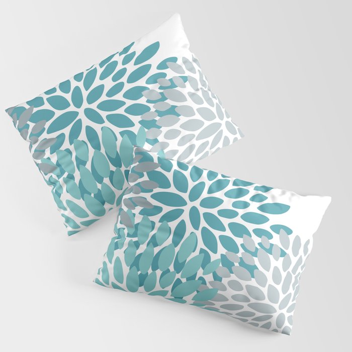 Teal Aqua Floral Pattern Turquoise and Gray by Megan Morris on Synthetic King Set of 2 Pillow 